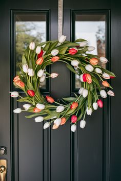 🌷 Vibrant Tulip Wreath 🌼 Cute Door Wreaths, Spring Wreaths For Front Door