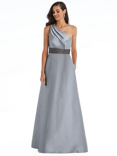 Draped One-Shoulder Satin Maxi Bridesmaid Dress With Pockets | The Dessy Group One Shoulder Gown With Pleated Bodice For Evening, One-shoulder Bias Cut Gown, Silk One-shoulder Bias Cut Gown, One-shoulder Bias Cut Wedding Gown, One-shoulder Silk Bias Cut Gown, One-shoulder Silk Gown With Bias Cut, One Shoulder Bias Cut Wedding Gown, One-shoulder Bias Cut Gown For Gala, One-shoulder Bias Cut Gala Gown