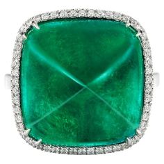 This exquisite sugarloaf cabochon emerald is surrounded by round brilliant cut pave diamond bezel The main stone has been certified by IGI Antwerp as minor oil and by GIA Round diamond 1.50 cts This ring is a size 7 but can be sized upon requesT Luxury Modern Round Emerald Ring, Biedermeier Furniture, Platinum Diamond Rings, Fine Jewels, Platinum Ring, Bezel Diamond, Gem Stone, Emerald Diamond, Birthstone Jewelry