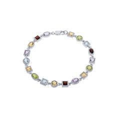 These gorgeous sterling silver multi-colored gemstone bracelet is the perfect way to finish any outfit. These gorgeous sterling silver multi-colored gemstone bracelet is the perfect way to finish any outfit.Click on this JEWELRY & WATCHES GUIDE to learn about fit, styles, materials and more! Length: 7 in. Metal: sterling silver Plating: rhodium Finish: polished Packaging: boxedSTONE DETAILS Stone type: garnet, blue topaz, amethyst, citrine, peridot Total weight: 8.202 ct. Shape: square Setting: Gemstone Bracelet, Gemstone Colors, Blue Topaz, Multi Colored, Citrine, Garnet, Topaz, Jewelry Watches, Amethyst