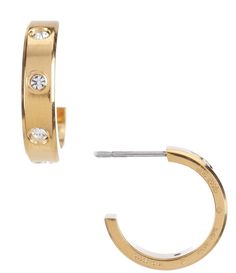 From kate spade new york&#x2C; these huggie hoop earrings feature: Gold tone hardwareSignature spade ear clutchApprox. 0.625" diameter Imported. Kate Spade Huggie Earrings, Kate Spade Earrings, Perfect Handbag, Rhinestone Jewelry, Huggie Hoop Earrings, Accessories Jewelry Earrings, Gold Hoops, Kate Spade New York, Crystal Rhinestone