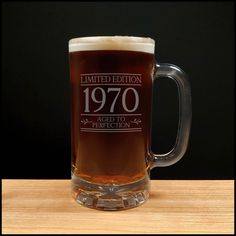 Limited Edition - Aged to Perfection Birthday 16oz Beer Mug - Dark Beer - Copyright Hues in Glass Beer Mug Designs, Personalised Glasses, Gifts For Beer Lovers, Island Design, Aged To Perfection, Beer Lovers, The Ultimate Gift, Beer Glass, Engraved Items