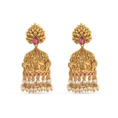 PRICES MAY VARY. MATERIAL: Vainavi earring is made out of Brass with high quality Gold-Plating. This Elephant theme piece is studded with opulent red cubic zirconia stones and induced pearls. FEATURE: This traditional earring includes 2 Earrings, length (7 cm) and weight (42 gm) and comes with Push Back closure. GIFTING: This earring arrives in unique and stylish packaging, making it a wonderful gift for your girlfriend, daughter, friend, or loved one on their birthday, valentine's day, wedding, Traditional Indian Jewellery, Elephant Theme, 2 Earrings, Traditional Earrings, Indian Jewelry Sets, Indian Earrings, Elephant Design, Unique Antiques, Gifts For Your Girlfriend