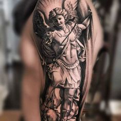 95+ Saint Michael Tattoos Designs & Bedeutungen - Schützen Sie sich (2018) #bedeutungen #designs #michael #saint #schutzen #tattoos Airborne Tattoos, Spiritual Angels, Michael Archangel, Realistic Tattoo Sleeve