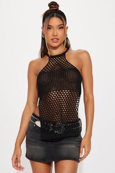 Available In Black. Crochet Top Sleeveless Crew Neck Open Back Crochet 85% Cotton 15% Polyester Imported | Isla Crochet Top in Black size XL by Fashion Nova Trendy Stretch Sleeveless Mesh Top, Trendy Sleeveless Stretch Mesh Top, Hollow Out Sleeveless Crop Top For Summer, Sleeveless Hollow Out Crop Top For Summer, Sleeveless Hollow Out Crochet Top For Summer, Fitted Hollow Out Sleeveless Top, Black Hollow Out Mesh Top, Black Vest For Beach In Summer, Black Mesh Tank Top For Summer