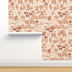 the wall paper is designed to look like it has animals and trees on it