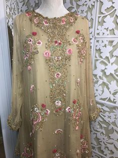 Mina Hasan Inspired Chiffon Dress Floral Beaded Embroidery | Etsy Frock Design Party Wear, Frock Design Ideas, Chiffon Dress Floral, Mina Hasan, Party Wear Frocks, Cutwork Blouse, Velvet Dress Designs, Cutwork Blouse Designs, Pakistani Wedding Outfits