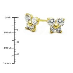 14K Yellow Gold Butterfly Screwback Stud Earrings - White Adjustable Tarnish-resistant Wedding Earrings, Gold Flower Earrings With Prong Setting, Gold Cubic Zirconia Piercings For Gift, Gold Cubic Zirconia Plug Earrings As Gift, Gold Flower Earrings With Prong Setting As Gift, Hypoallergenic Gold Cluster Earrings As Gift, Adjustable Round Cubic Zirconia Earrings, Cubic Zirconia Piercings With Matching Earrings As A Gift, Hypoallergenic Gold Cubic Zirconia Earrings