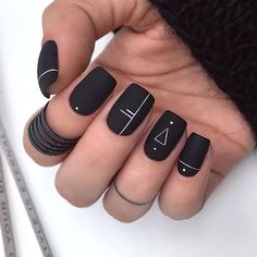 Matte Black Nails, Geometric Nail Art, Squoval Nails, Black Acrylic Nails, Summer Nail Art, Colorful Nails, Matte Nails Design, Nail Design Inspiration, Geometric Nail