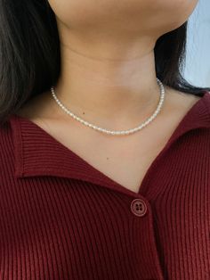 Best seller dainty and classic Mini Pearl Beaded Necklace made with mini freshwater oval pearls. And comes with an extension chain to get your perfect fit or to wear it at different lengths.  Great for layering! Please note pearls are organic and color and shape may vary.   D E T A I L S M a t e r i a l - Genuine freshwater pearls - 3.5-4mm pearl beads approximately - 925 Silver (sterling silver), water friendly and easy to clean. You can clean the rings easily with liquid dish soap, or with sil Oval Pearl Chain Necklace For Wedding, Oval Pearl Necklace For Wedding, Oval Pearl Wedding Necklace, Oval Pearl Bead Wedding Jewelry, Pearl White Necklace With Oval Beads For Gift, Pearl White Pearl Necklace With Oval Beads For Gift, Silver Oval Pearl Necklace, Pearl White Oval Beads Pearl Necklace For Gift, Dainty Pearl Choker With Pearl Drop