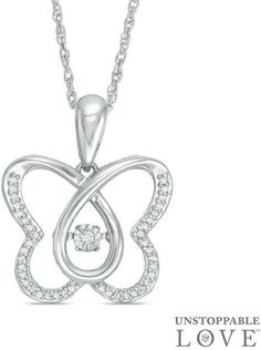 Zales Unstoppable Loveâ„¢ 1/8 CT. T.W. Diamond Butterfly Pendant in Sterling Silver Diamond Butterfly Charm Jewelry For Wedding, Diamond Butterfly Necklace In Fine Jewelry Style, Fine Jewelry Butterfly Pendant With Diamond Accents, Diamond Butterfly Charm Jewelry, Fine Jewelry With Butterfly Diamond Accents, Fine Jewelry Butterfly With Diamond Accents, Elegant Butterfly Necklace For Anniversary And Mother's Day, Diamond Jewelry With Butterfly Charm For Anniversary, Anniversary Diamond Jewelry With Butterfly Charm