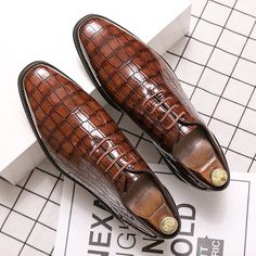 Category:Oxfords; Upper Materials:PU Leather; Lining Materials:PU; Gender:Men's; Toe Shape:Round Toe; Outsole Materials:Rubber; Closure Type:Lace-up; Function:Comfortable,Slip Resistant; Listing Date:08/22/2024; 2024 Trends:Crocodile Pattern Daily Walking, Shoes Pattern, Shoes Walking, Business Casual Shoes, Brown Fall, Oxford Shoes Men, Fashion Business Casual, Leather Oxford Shoes, Shoe Pattern