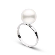 This 10.0-11.0 mm AAA quality, white South Sea pearl ring showcases the pure organic beauty of an exotic South Sea pearl. The flawless pearl appears to float above the gold, yet is securely attached by a strong post. The classic-style ring features a 3 mm, 14-karat gold band. South Sea Pearl Ring, Tahitian Pearl Ring, Cultured Pearl Ring, Freshwater Pearl Ring, Saltwater Pearls, Jewelry Appraisal, Sea Pearl, South Sea Pearls, Sea Pearls