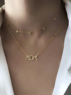 "IMPORTANT!! PLEASE LEAVE YOUR TELEPHONE NUMBER AS A NOTE AT CHECKOUT AS IT'S REQUIRED BY DHL IN ORDER TO BE ABLE TO CONTACT YOU AND SCHEDULE DELIVERY! * 24k gold filled MOM necklace featuring clear CZ stones * All the metallic parts are 24k gold filled (chain, charm, clasp & spring ring) * Length : 16\" (comes with a 1.5\" chain extension so you can adjust the length yourself) * The perfect gift for any Mom! * All of our items come beautifully gift wrapped, perfect as a gift to anyone! * Fo Mother's Day Gold Plated Charm Necklace With Adjustable Chain, Gold Charm Necklaces For Mom, 14k Gold Filled Charm Necklace For Mother's Day, Mother's Day Gold Plated Charm Necklaces, Gold Plated Charm Necklaces For Mother's Day, Gold Plated Charm Necklace For Mother's Day, Mother's Day 14k Gold Filled Charm Necklace For Mom, Everyday Gold Plated Charm Necklaces For Mother's Day, 14k Gold Filled Necklaces For Anniversary On Mother's Day