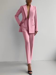 Regular Fit Plain Elegant Fashion Pants | stylewe Women Business Attire, Business Wear Women, Chique Outfit, Business Attire Women, Elegant Blazers, Spring Fashion Casual, Pink Suit, Dresses Red, Suit Fabric