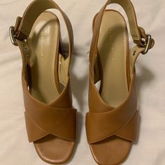 Nwt Women’s Slingback Medium Brown Leather Sandals Size 8.5m Platform Dress Sandal Vacation, Spring, Summer, Wedding, Special Occasion, Brunch Brown Ankle Strap Slingback Sandals Medium Width, Brown Medium Width Ankle Strap Slingback Sandals, Brown Medium Width Slingback Heels, Brown Open Toe Slingback Sandals With Padded Heel, Brown Slingback Pumps With Stacked Block Heel, Brown Slingback Pumps With Block Heel, Brown Slingback Pumps With Wrapped Heel, Brown Summer Slingback Pumps For Work, Brown Open Toe Slingback Pumps With Heel Strap