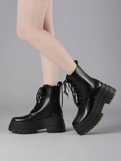 Boot Type: Martin Boots Shaft Material: PU Outsole Material: Rubber Upper Material: PU Season: Spring/Autumn Boot Height: Mid-Calf Item Type: BOOTS Heel Height: Low (1cm-3cm) With Platforms: Yes Platform Height: 3-5cm Gender: Women Boots Heel, Lace Up Combat Boots, Boot Types, Martin Boots, Chunky Platform, Boots Fall, Trending Now, Mid Calf, Season Spring