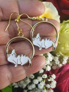 Adorable dangling sleeping Cat earrings, birthday, anniversary gift, gift for mom, women, elegant jewelry for gifting. These are limited in quantity. Very cute and adorable Cat Mom Gifts, Mom Gifts, Cat Earrings, Elegant Jewelry, Cat Mom, Birthday Anniversary, Gifts Ideas, Gift For Mom, Anniversary Gift