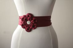 Burgundy satin small flower wedding dress belt / sash by FULYAK Elegant Bridal Belt With Flower Decoration For Wedding, Elegant Red Wedding Sash, Elegant Bridal Belt With Handmade Flowers For Weddings, Elegant Bridal Belt With Flower Decoration, Elegant Sashes With Handmade Flowers For Party, Elegant Bridal Belt With Handmade Flowers, Elegant Handmade Flower Sashes For Party, Flower Wedding Dress, Diy Belt For Dresses