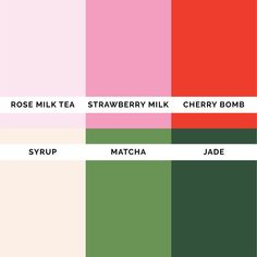 the color scheme for strawberry, strawberry milk and cherry bomb is shown in different shades