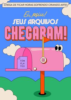 a cartoon mailbox with the words chegarm written in spanish and english on it