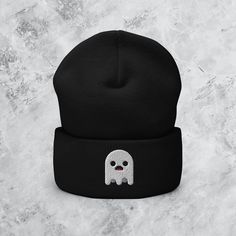 BOO!  A snug, form-fitting beanie. It's not only a great head-warming piece but a staple accessory in anyone's wardrobe. * 100% Turbo Acrylic * 12″ (30 cm) in length * Hypoallergenic  * Unisex style * Hand washable * For all who love spooky ghosts Fashion Dark Aesthetic, Beanie Streetwear, Ghost Emoji, Fashion Dark, Halloween Goth, Aesthetic Halloween, Cuffed Beanie, Skull Cap Beanie, Custom Hats