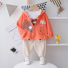 3-piece Bear Pattern Coat & Sweatshirt & Pants for Children Boy - PrettyKid Casual Long Sleeve Sets With Cartoon Print, Casual Long Sleeve Cartoon Print Set, Cotton Long Sleeve Cartoon Print Set, Cotton Cartoon Print Long Sleeve Set, Cotton Long Sleeve Set With Cartoon Print, Winter Long Sleeve Sets With Pockets, Winter Sets With Pockets And Long Sleeves, Cute Cotton Sets With Pockets, Cute Cartoon Print Fall Sets