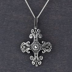 Mexican silver vintage style cross pendant necklace Ornate Cross Necklace With Intricate Design, Bohemian Cross Pendant Jewelry Gift, Spiritual Jewelry With Large Crucifix Pendant, Spiritual Crucifix Jewelry With Large Pendant, Bohemian Sterling Silver Cross Jewelry, Spiritual Cross Necklace With Intricate Design, Spiritual Cross Necklaces For Jewelry Making, Spiritual Cross Necklace With Large Pendant, Bohemian Cross Pendant Necklaces For Jewelry Making