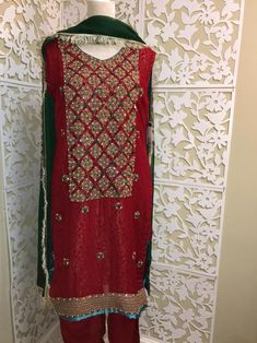 Red Zari & Stone Embroidery Chiffon Shalwar KameezLarge | Etsy Semi-stitched Stone Work Dupatta, Designer Red Unstitched Suit With Mirror Work, Red Anarkali Unstitched Suit With Mirror Work, Red Nida Salwar Kameez With Mirror Work, Anarkali Dress With Stone Work And Traditional Drape, Festive Sharara With Stone Work For Eid, Festive Traditional Drape Dress With Stone Work, Semi-stitched Festive Dress With Stone Work, Festive Anarkali Dupatta With Stone Work