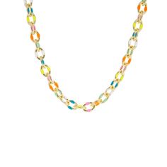 enamel splatter link necklace 16" chain with 2" extension and lobster claw closure By Marlyn Schiff Trendy Enamel Necklace With Adjustable Chain, Trendy Link Necklaces With Lobster Clasp, Multicolor Enamel Jewelry With Lobster Clasp, Trendy Multicolor Charm Necklace With Lobster Clasp, Multicolor Link Chain Jewelry, Multicolor Link Jewelry With Adjustable Chain, Trendy Multicolor Charm Necklaces With Adjustable Chain, Trendy Multicolor Charm Necklace With Adjustable Chain, Gift Chunky Chain Multicolor Jewelry