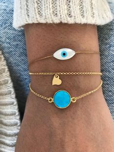 Evil Bracelet, Gold Evil Eye Bracelet, Turquoise Stone Bracelet, Gold Bracelets Stacked, Minimal Bracelet, Gold Heart Bracelet, Bracelet Evil Eye, Mens Cross Necklace, Howlite Bracelet