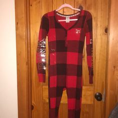 Super Cute And Comfortable Plaid Pink Onesie Size Small Like New Without Tags I Want To Say I Never Wore It Because Is Not My Size, Christmas Ready Pink Onesie, My Size, Vs Pink, Women's Intimates, Victoria Secret Pink, Pink Ladies, Onesies, I Want, Pajamas