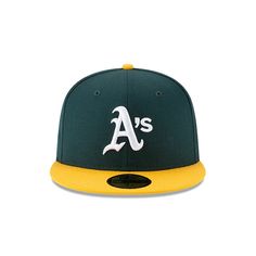 The Oakland Athletics World Series Side Patch 59FIFTY Fitted Cap features an embroidered Athletics logo at the front panels with a World Series Side patch at the left-wear side and a team color MLB Batterman logo at the rear. Retro Snapback Hat With Embroidered Logo For Baseball Season, Fitted Hat With Team Logo For Sports Events, Snapback Fitted Hat With Team Logo, Baseball Season Snapback Hat With Embroidered Logo, Snapback Hat With Team Logo For Fans, Embroidered Logo Six-panel Snapback Hat For Baseball Season, Throwback Baseball Cap For Sports Events, Embroidered Logo Snapback Hat For Baseball Season, Flat Bill Snapback Hat With Team Logo