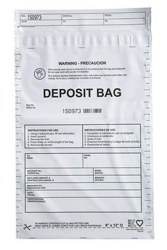 a white bag with the words deposit bag on it's front and back side