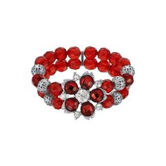 Enhance your style with this vintage inspired 1928 Silver Tone Red Beaded Flower Stretch Bracelet. Click on this JEWELRY & WATCHES GUIDE to learn about fit, styles, materials and more! Enhance your style with this vintage inspired 1928 Silver Tone Red Beaded Flower Stretch Bracelet. Click on this JEWELRY & WATCHES GUIDE to learn about fit, styles, materials and more! FEATURES Length: 7 in. Metal: alloy Plating: silver tone Finish: polished Imported Crystal accents Nickel safe Size: One Size. Gen Vintage Adjustable Red Bracelets, Vintage Red Adjustable Bracelets, Vintage Red Adjustable Bracelet, Red Flower Bracelets For Jewelry Making, Vintage Red Adjustable Beaded Bracelets, Elegant Red Beaded Stretch Bracelet, Vintage Red Faceted Beads Jewelry, Adjustable Red Crystal Bracelet For Wedding, Vintage Red Bracelets For Wedding