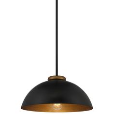 a black and gold pendant light hanging from the ceiling