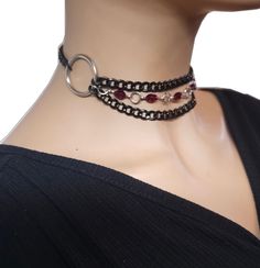 Edgy Handmade Metal Jewelry, Handmade Adjustable Choker For Alternative Fashion, Emo Style Festival Jewelry With Chain, Edgy Silver Beaded Jewelry, Gothic Festival Choker Jewelry, Edgy Handmade Jewelry Gift, Gothic Metal Choker For Concerts, Gothic Metal Choker For Festivals, Punk Metal Choker For Alternative Fashion