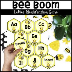 bee boom letter identification game with bees and honeycombs