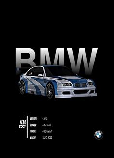 the bmw logo is shown on a black background with silver letters and an image of a car