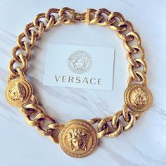 An Iconic Versace Design, This Chunky Chain-Link Necklace Is Embellished With Heritage Medusa Medallions. All Versace Jewelry Items Are Lead And Nickel Free. All Materials Are Hypoallergenic. Chain Necklace Medusa Medallions Hook Fastening Length: 17.7 Inches Long Metal: Brass Finish: Versace Gold Made In Italy Versace Design, Italy Accessories, Versace Necklace, The Scientist, Versace Gold, Versace Jewelry, Versace Accessories, Gold Chain Jewelry, Stacked Jewelry