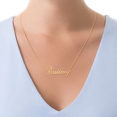 Perfect for your princess, this enchanting personalized necklace is certain to please. Fashioned in sterling silver with 14K gold plate, this 1-3/4 x 3/4-inch look features the name of your choice - between three and twelve characters in length - sculpted in a pretty script font. A petite crown with a heart-shaped cutout tops the capitalized first letter for a regal touch. Polished to a bright shine, this name art suspends centered along an 18.0-inch cable chain that secures with a spring-ring c Gold Necklace With Name, Name Gold Necklace, Cutout Tops, Name In Cursive, Pretty Script Fonts, Bday List, Name Necklace Gold, Crown Necklace, Heart Cut Out