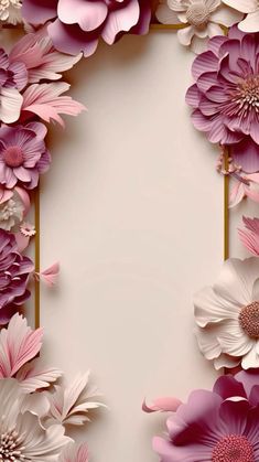 pink and white paper flowers with gold frame