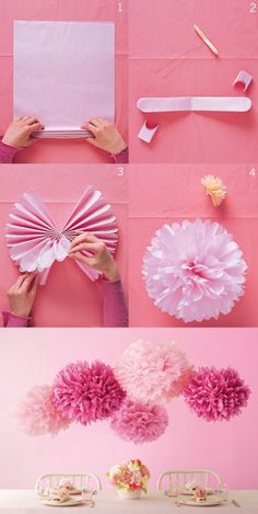 the diyduos are being used to make tissue paper pom poms