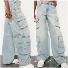 Brand New With Tags! Size 32/0 Bloggers And Influencers Favorite! Zara Jeans, Cargo Jeans, Jeans Color, Aaliyah, Blue Denim, Mid Rise, Wide Leg, Color Blue, Women Jeans