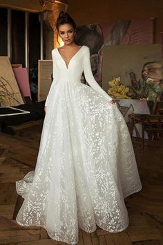 Long Sleeve V-neck Boho Bridal Gowns Satin Backless Lace Wedding Dress Wedding Dress Necklace, Backless Lace Wedding Dress, Wedding Blessing, Backless Bridal Gowns, A Line Bridal Gowns, Satin Wedding Gown, Organza Wedding Dress, Boho Bridal Gowns, Dresses 2022