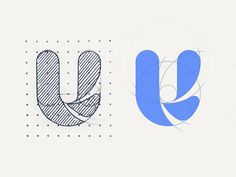 the letters u and u are drawn in blue ink on white paper with circles around them