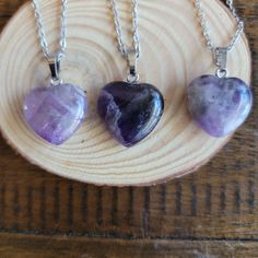 You will receive one amethyst heart necklace on an 18 inch stainless steel chain. As these are natural stones, the colors and features will vary from stone to stone. One will be intuitively chosen for you. Amethyst Heart Necklace, Nickel-free Heart-shaped Spiritual Necklace, Nickel-free Heart-shaped Spiritual Necklaces, Spiritual Heart-shaped Nickel-free Necklace, Nickel-free Amethyst Crystal Necklaces As Gift, Nickel-free Amethyst Crystal Necklace As Gift, Nickel-free Amethyst Necklace For Healing, Nickel-free Amethyst Crystal Necklaces For Gift, Nickel Free Spiritual Heart Pendant Necklace