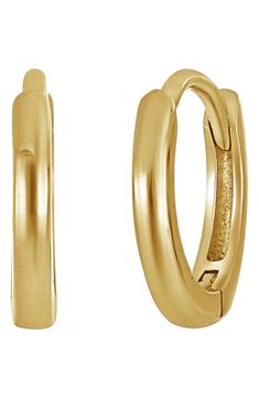 These small hinged hoops in high-shine 14-karat gold make a timeless and essential accessory. 3/8" hoop diameter Hinge with snap-post closure Handcrafted 14k gold Imported Delicate Fine Jewelry, Gold Huggie Hoop Earrings, Gold Huggie Earrings, Huggie Earrings Gold, Wishlist 2022, Bony Levy, Ear Candy, The Early 2000s, My Bags