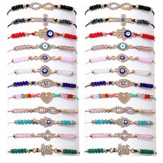 PRICES MAY VARY. 🧿Fashionable and Spiritual Bracelets🧿: The Evil Eye is a symbol of auspiciousness, luck, protection and prosperity, and It is believed that the evil eye protect It's owner from harmful energy and negativity. 🧿24/12 Pcs Package content🧿: The Mal de ojo String Bracelet of pendant have Buckle/Cross/Heart/Turtle/Hamsa/Round shape to choose, with colorful Evil eye Beads exquisite and durable, hard to resist. 🧿Mexican Bracelets 🧿 Since it's Handmade String lightweight materials, Ojo Bracelets, Bracelets Mexican, Mexican Bracelets, Anklets Jewelry, Eye Bracelets, Hamsa Bracelet, Wrist Jewelry, Evil Eyes, Gold Anklet