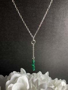 Your new Elegant green Aventurine necklace doubles as a crystal choker of the Sacred Feminine in representation. Wear this delicate Y Lariat design as a Calming Protection talisman due to it's Aventurine crystal gemstone pendant 💚 Aventurine embodies the energies of prosperity and abundance 💚 Aventurine has a calming influence 💚 Aventurine is said to be a healing crystal in that it is known as an anti-inflammatory, and for stimulating metabolism. - 3-6mm Natural Aventurine - 3mm Sterling Silv Green Lariat Jewelry With Adjustable Chain, Spiritual Lariat Crystal Necklace For Gift, Green Dangle Lariat Necklace As Gift, Green Dangle Lariat Necklace For Gift, Green Lariat Necklace For Gift, Spiritual Green Jewelry With Adjustable Chain, Green Dangle Drop Necklace As Gift, Spiritual Dark Green Jewelry Gift, Dark Green Spiritual Jewelry For Gifts